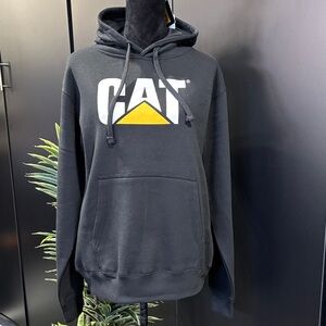 CAT Pullover Hoodie,pouch pocket,Screen print logo,knit cuffs/hem,fleece lined